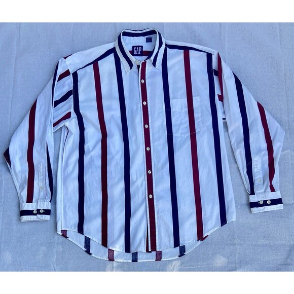 Vintage GAP Men’s XL Striped Button Down Shirt Red White Blue Y2K - Picture 8 of 16